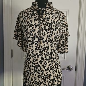 Tahari Cheetah Print Flutter Sleeve Blouse NWT XL